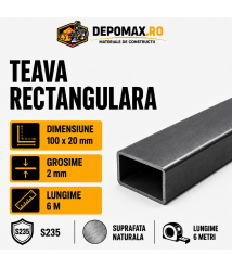 Teava rectangulara 100 x 20 x 2 mm, 6 metri